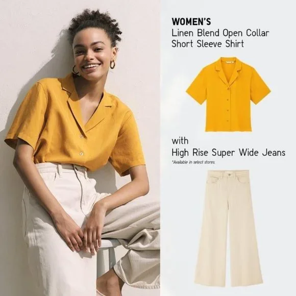 linen blend open collar uniqlo